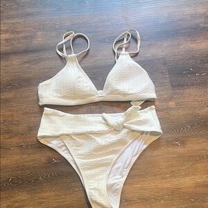 Cupshe textured white cheeky Bikini Set